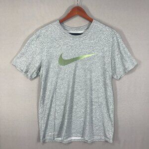 Nike T-Shirt Men's Medium Gray Green Dri Fit Tee Center Swoosh Logo Short Sleeve